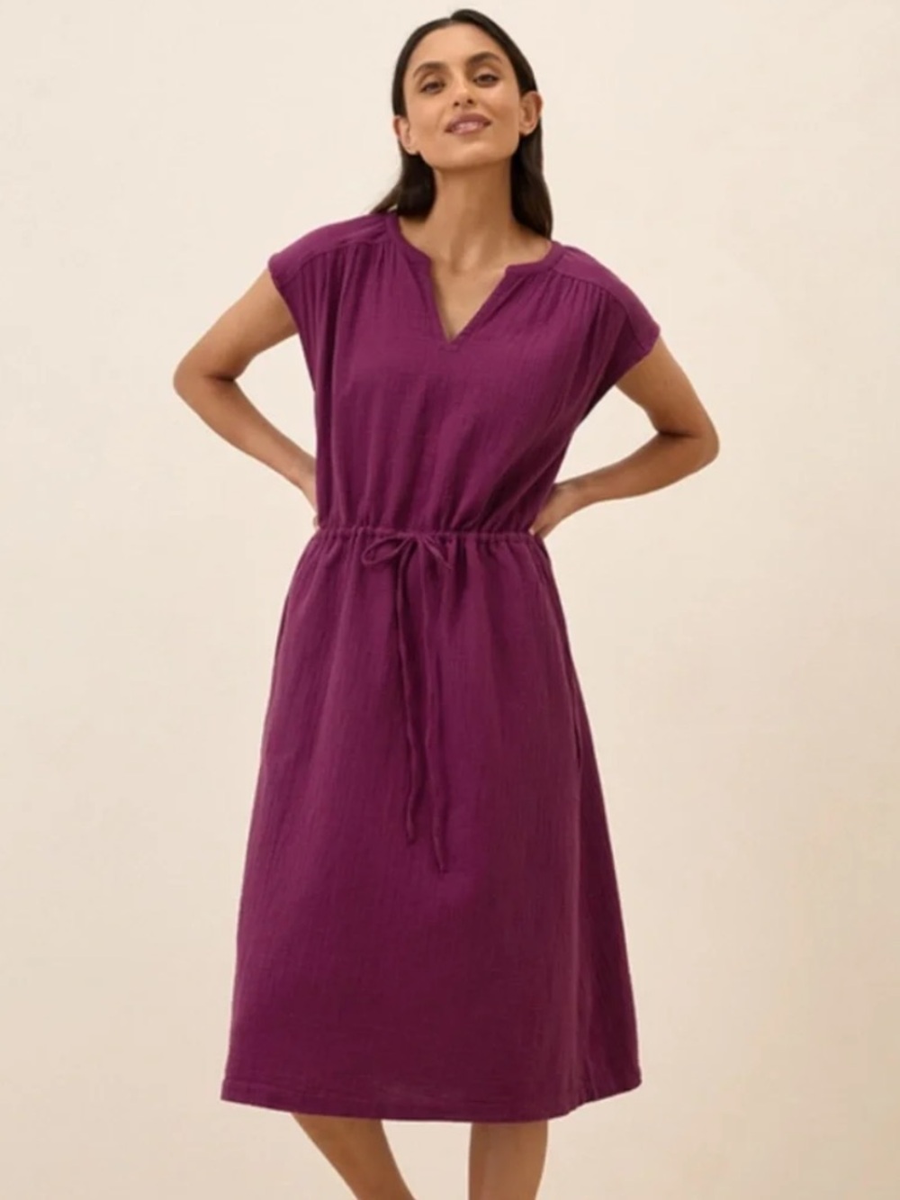 Pact Double Gauze Coastal Tie Waist Dress